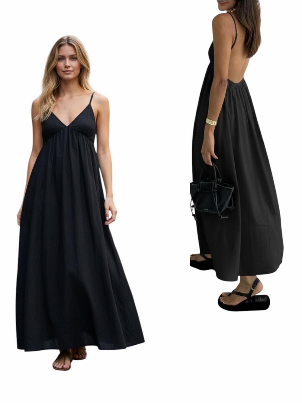 COMMENSE NWOT Black Coastal Cowgirl Open Back Maxi Dress L
